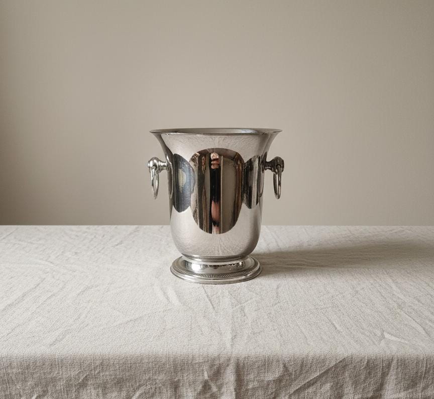 Vintage French Champagne Bucket Jean Couzon Stainless Steel Ice Bucket Wine Cooler France Barware 1970s Mid Century Entertain