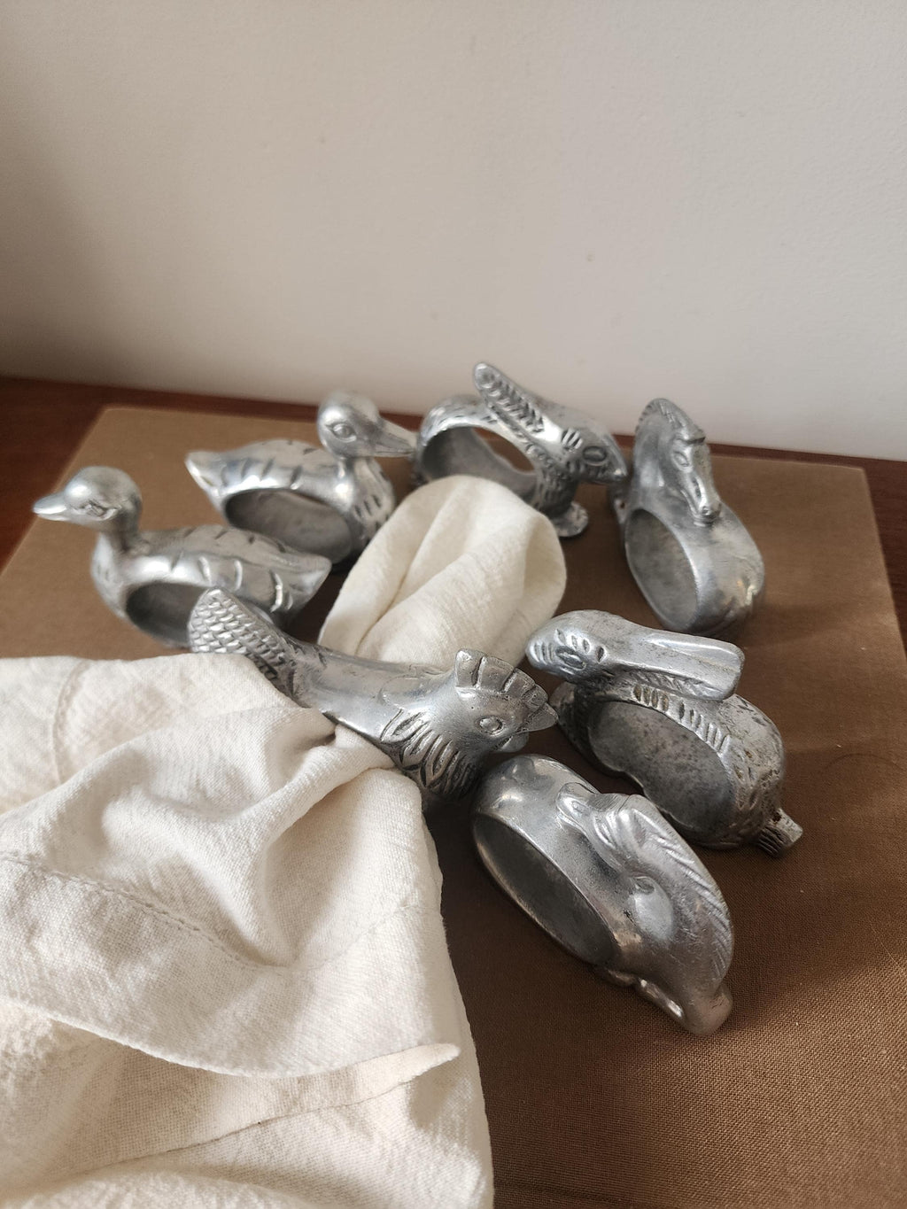 Vintage Pewter Duck Napkin Rings Set of 7 Rustic Farmhouse Table Decor French Country Easter Hosting Spring Tablescape