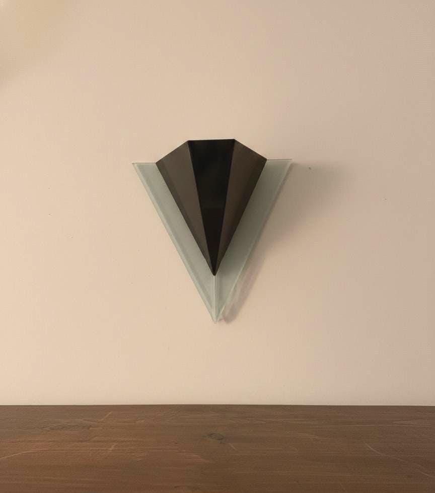 Geometric Triangle Wall Light, Modern Art Deco Glass Sconce, Smoked Black & Frosted Glass, Architectural Lighting