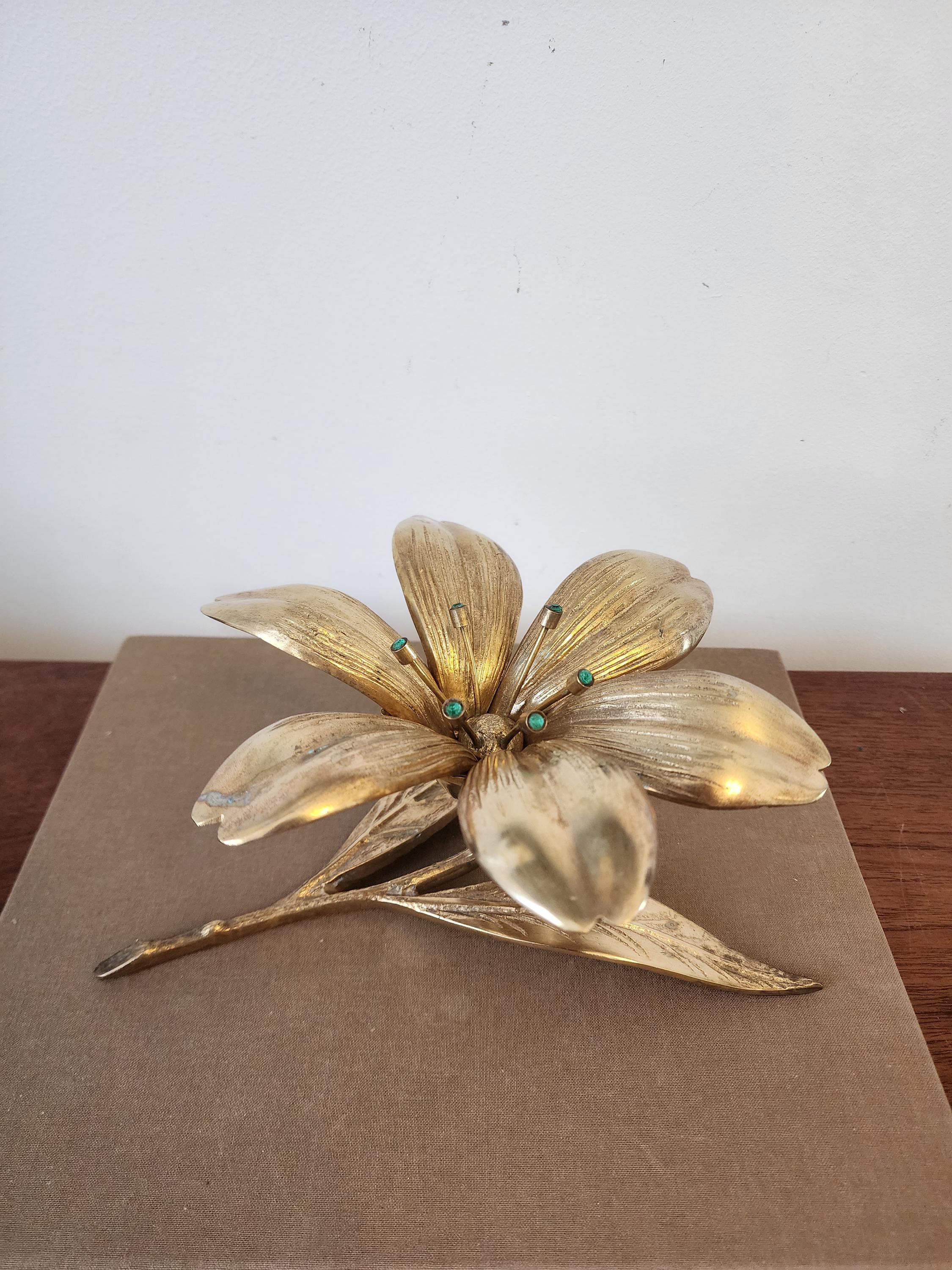 Vintage Italian Gilt Brass Flower Candle Holder Hollywood Regency Floral Centerpiece Gold Metal Lily Sculpture Decor