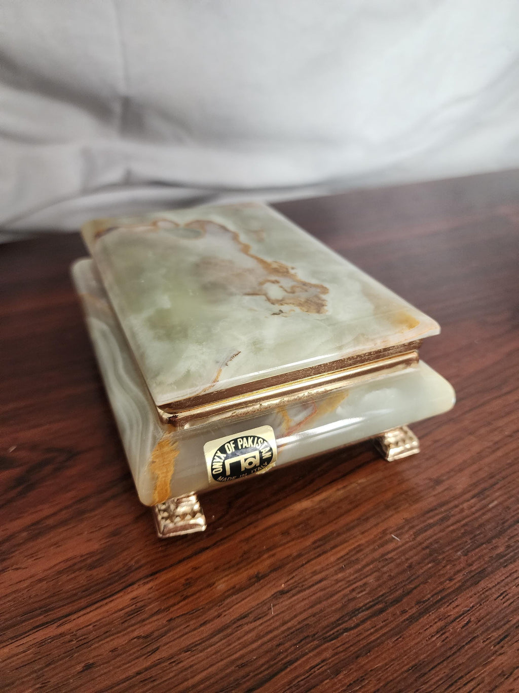 Vintage Green Onyx Stone Box, Mid Century Onyx Jewelry Box, Polished Marble Trinket Box, Natural Stone Decor, 1970s Desk or Vanity Box