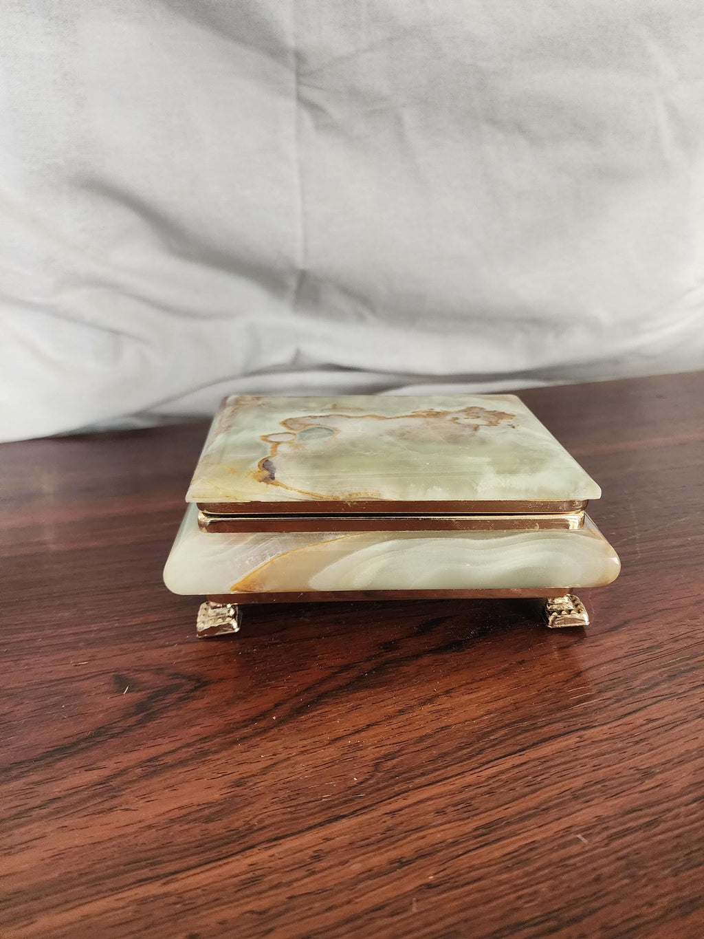 Vintage Green Onyx Stone Box, Mid Century Onyx Jewelry Box, Polished Marble Trinket Box, Natural Stone Decor, 1970s Desk or Vanity Box