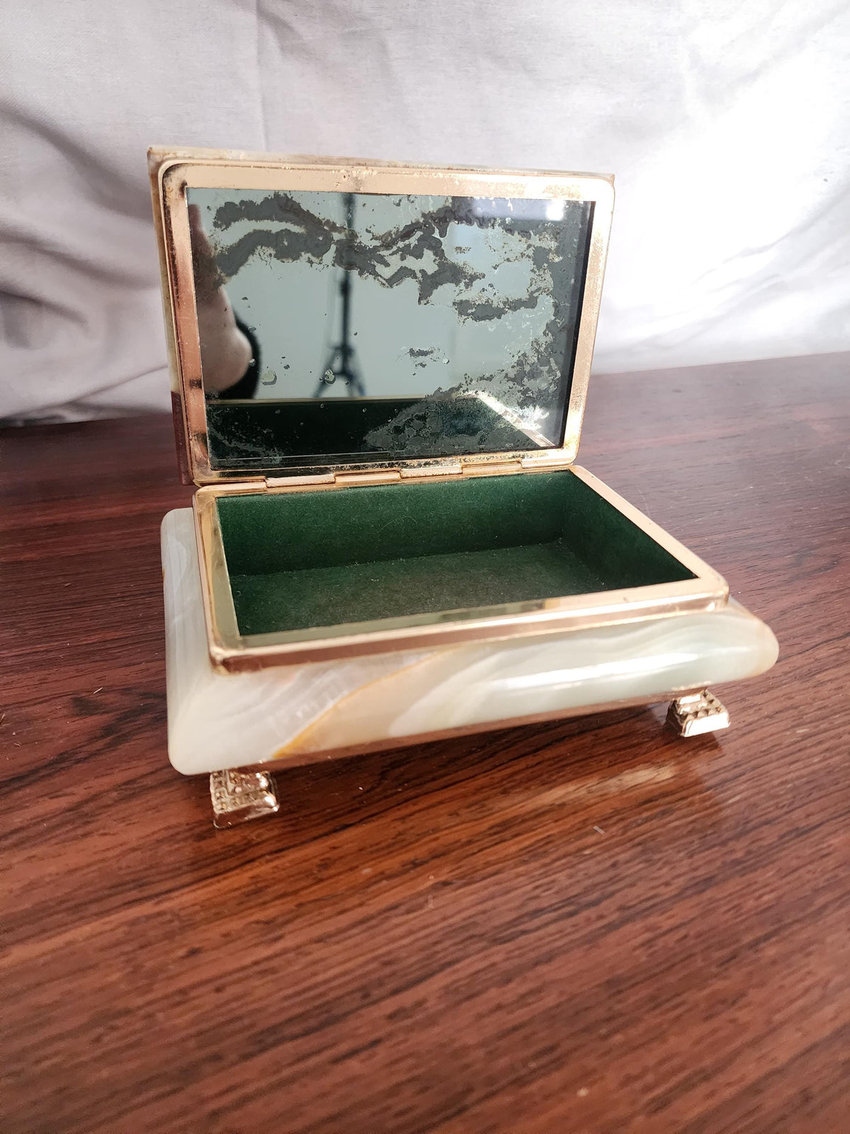 Vintage Green Onyx Stone Box, Mid Century Onyx Jewelry Box, Polished Marble Trinket Box, Natural Stone Decor, 1970s Desk or Vanity Box