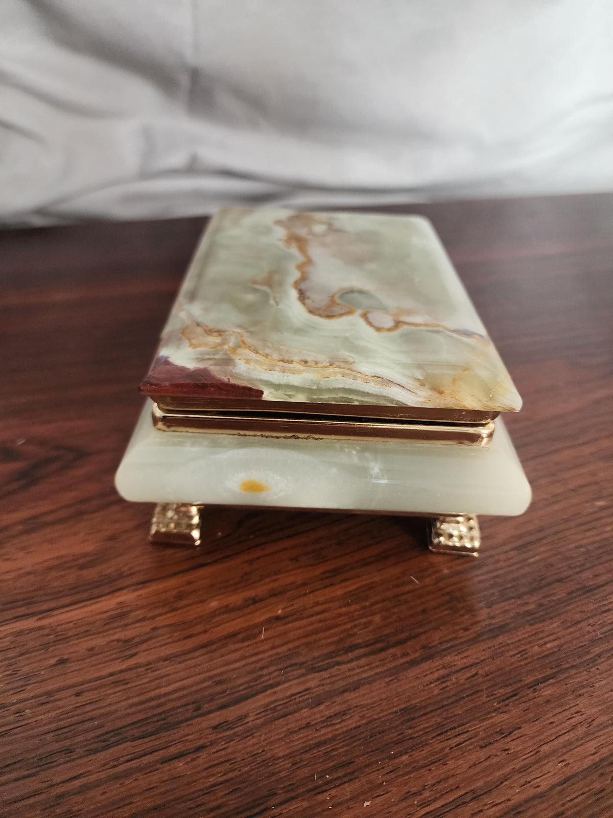 Vintage Green Onyx Stone Box, Mid Century Onyx Jewelry Box, Polished Marble Trinket Box, Natural Stone Decor, 1970s Desk or Vanity Box