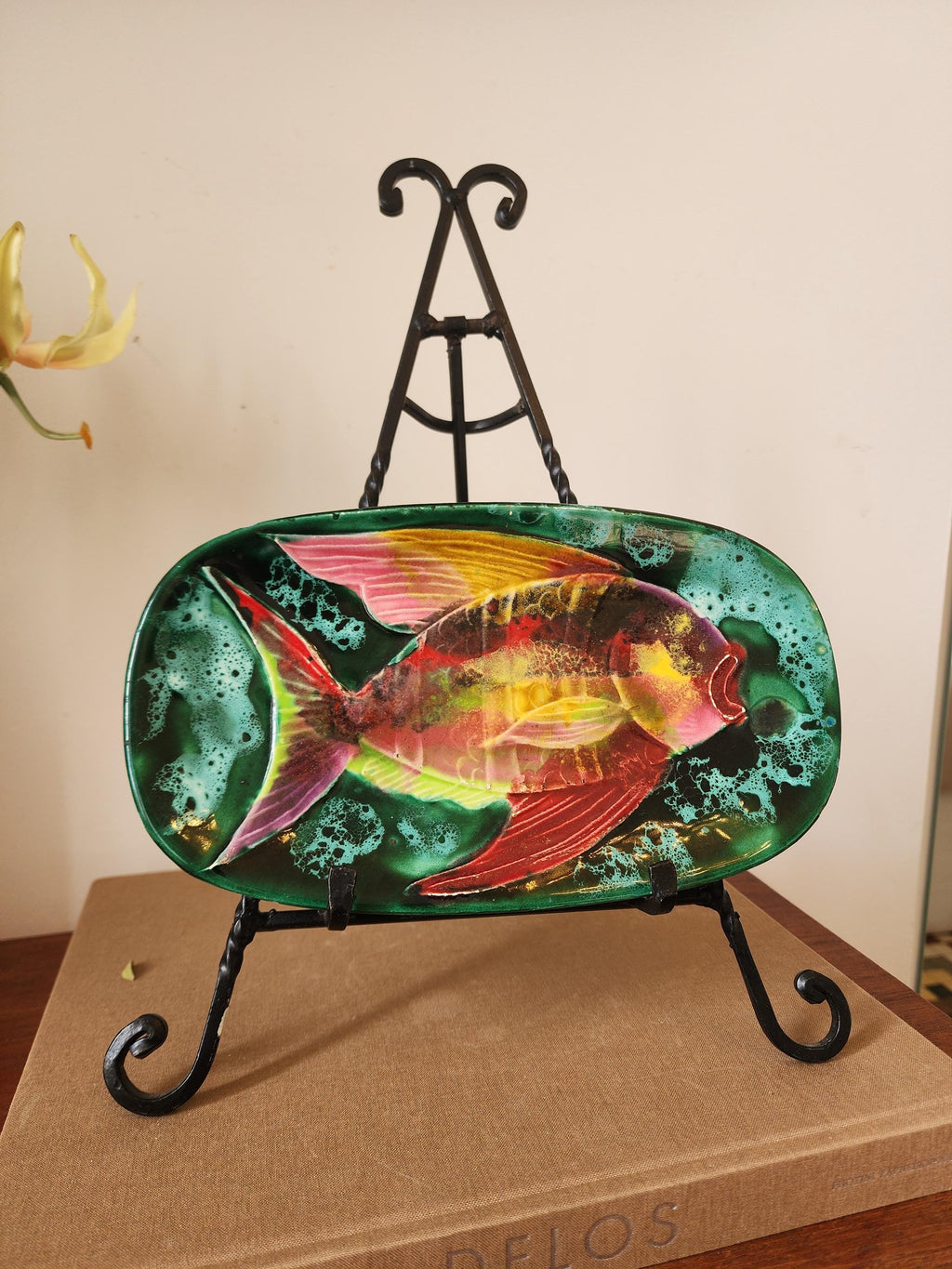 Vintage French Mid-Century Porcelain Plate | 1970s Hand-Painted Fish Design | Vallauris-Style Modernist Wall Art