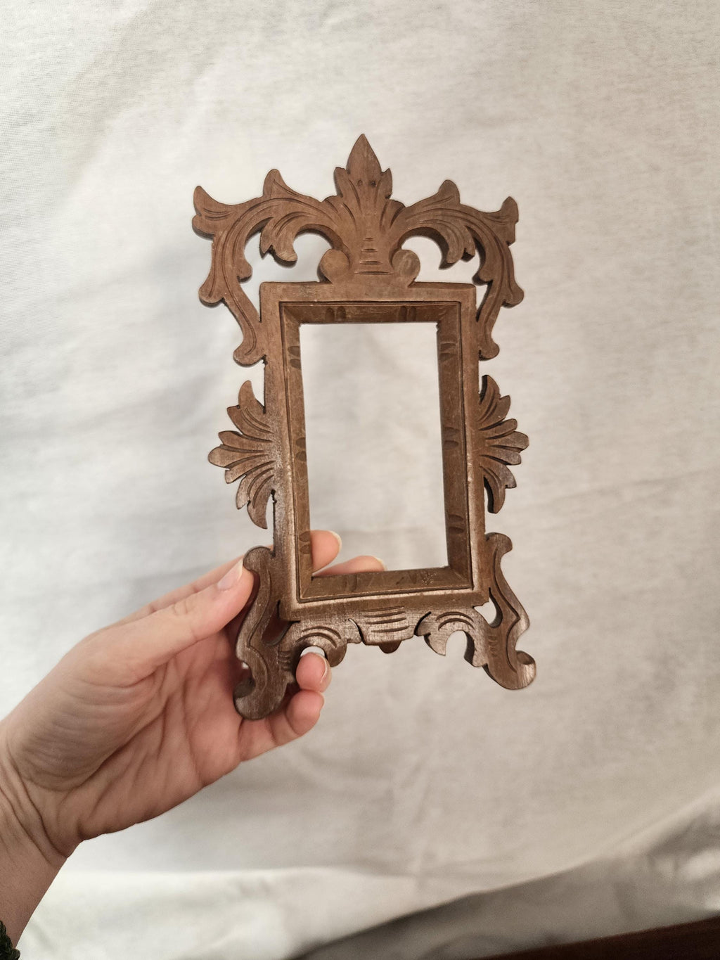 Vintage Hand-Carved Wooden Frame | Baroque Rococo Revival Mini Frame | Ornate Wall or Tabletop Decor