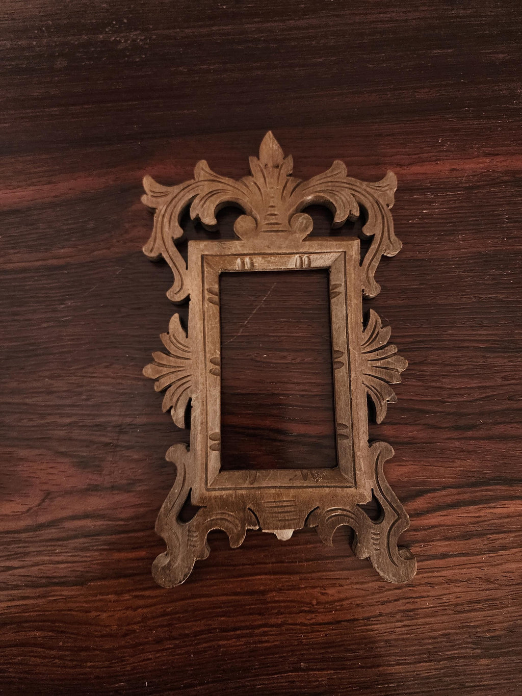 Vintage Hand-Carved Wooden Frame | Baroque Rococo Revival Mini Frame | Ornate Wall or Tabletop Decor