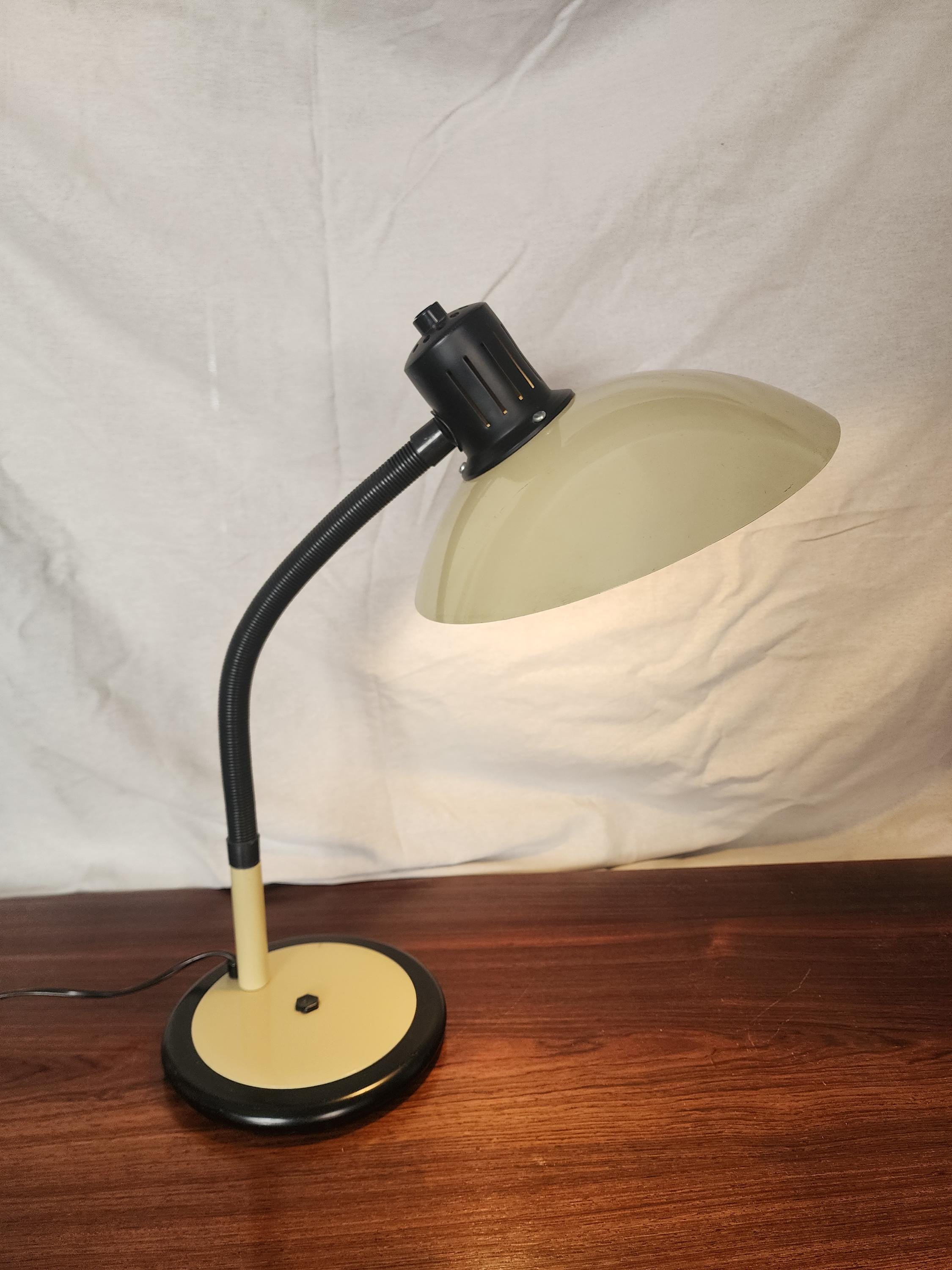 Vintage Gooseneck Desk Lamp | 1970s Black & Cream Adjustable Table Lamp | Mid-Century Modern Industrial Lighting