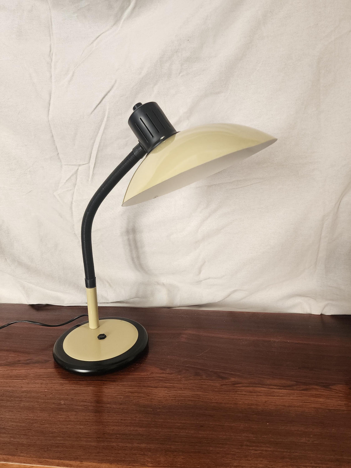 Vintage Gooseneck Desk Lamp | 1970s Black & Cream Adjustable Table Lamp | Mid-Century Modern Industrial Lighting