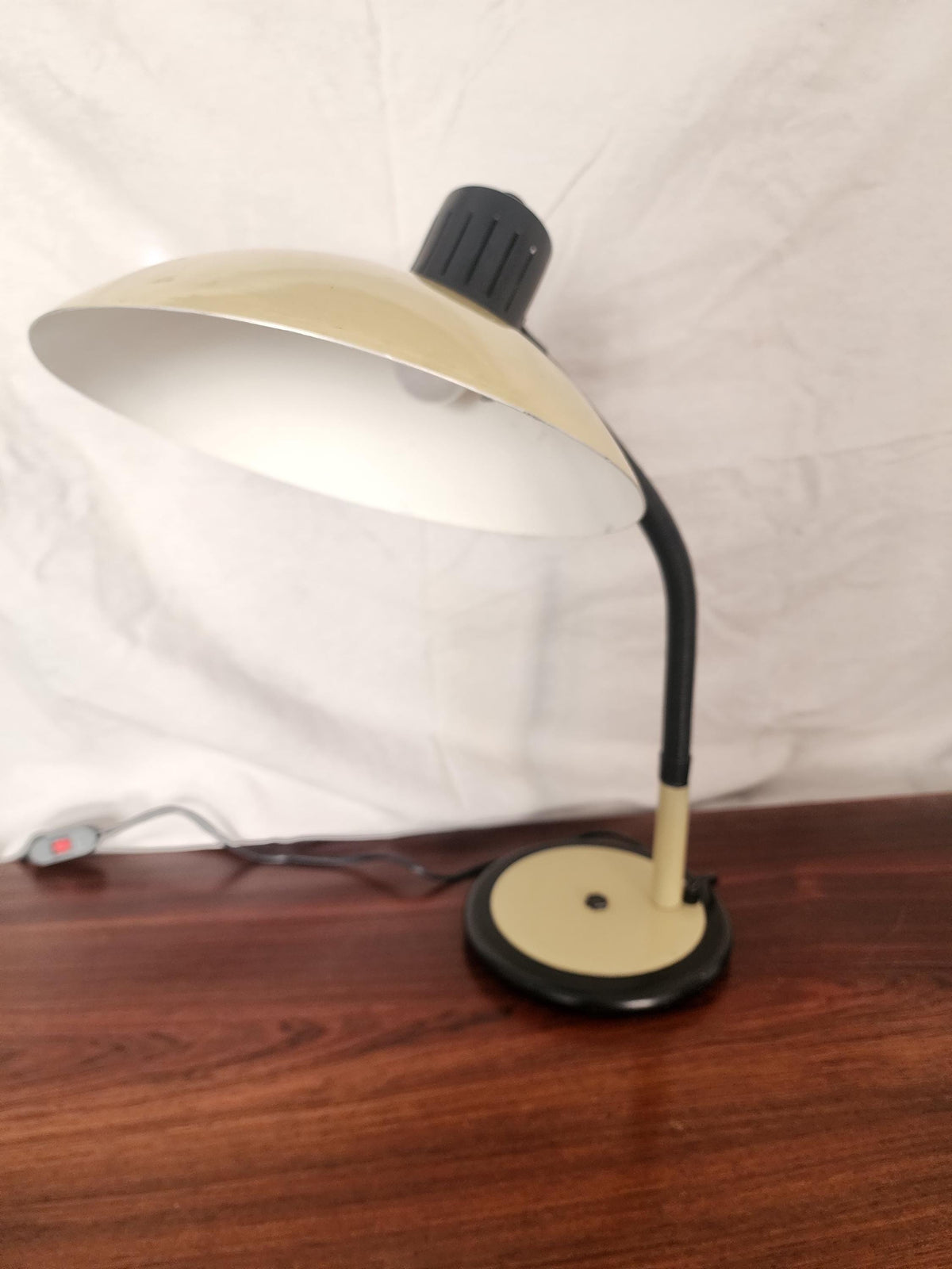 Vintage Gooseneck Desk Lamp | 1970s Black & Cream Adjustable Table Lamp | Mid-Century Modern Industrial Lighting