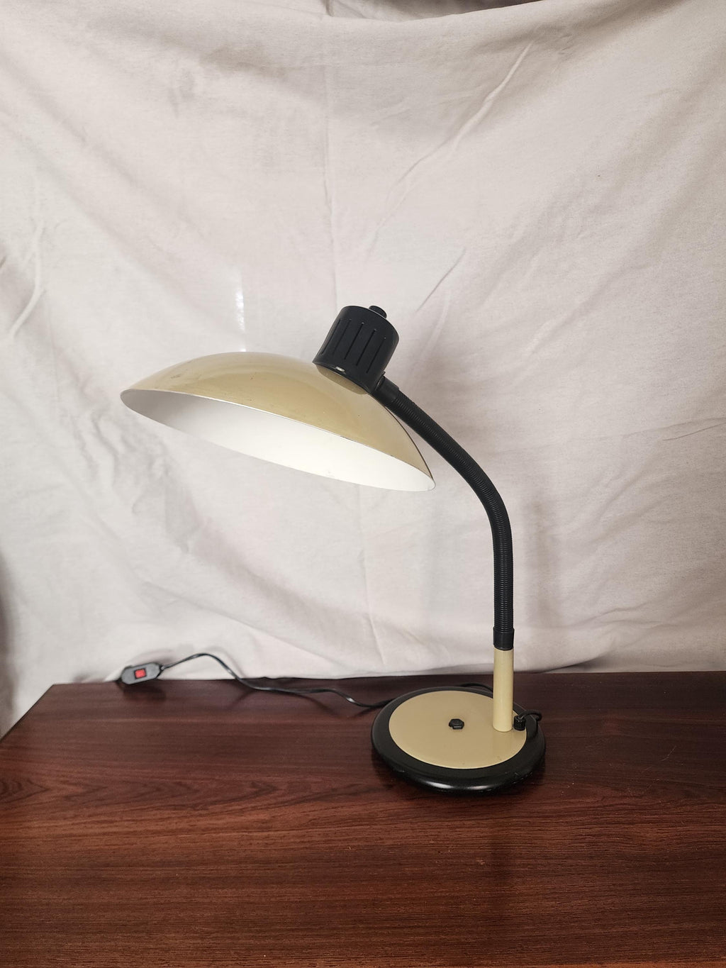 Vintage Gooseneck Desk Lamp | 1970s Black & Cream Adjustable Table Lamp | Mid-Century Modern Industrial Lighting