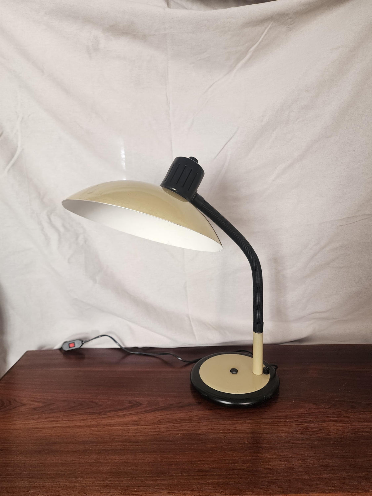 Vintage Gooseneck Desk Lamp | 1970s Black & Cream Adjustable Table Lamp | Mid-Century Modern Industrial Lighting