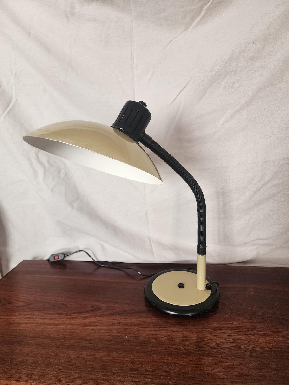 Vintage Gooseneck Desk Lamp | 1970s Black & Cream Adjustable Table Lamp | Mid-Century Modern Industrial Lighting