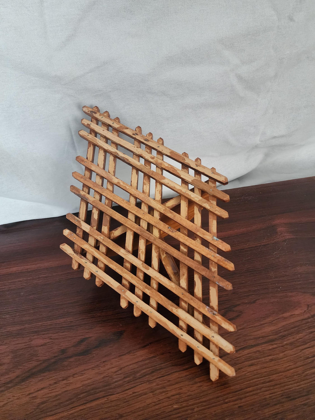Vintage Wooden Wall Shelf | Handcrafted Lattice Wall Bracket | Mid-Century Scandinavian Folk Art Display Shelf