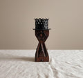 Vintage Rustic Wood and Wrought Iron Candle Holder Gothic Medieval Style Blacksmith Decor Primitive Farmhouse Taper Sconce