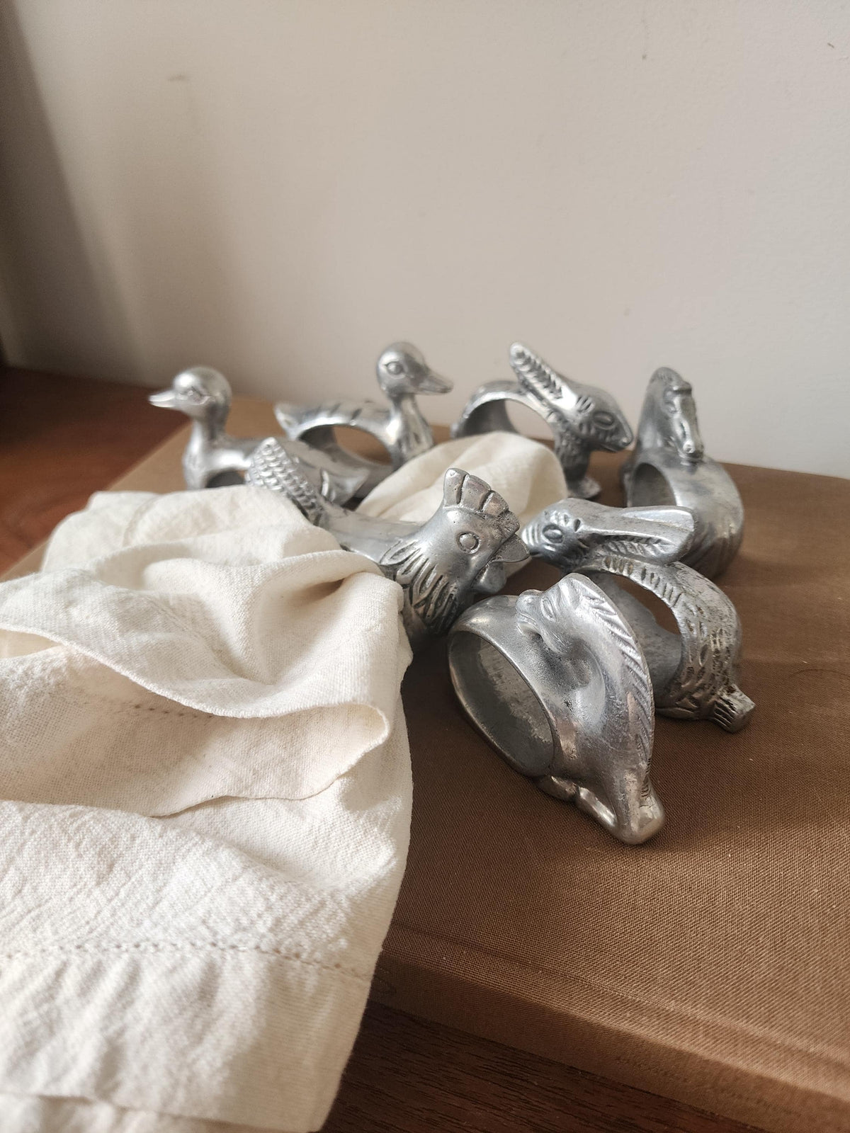 Vintage Pewter Duck Napkin Rings Set of 7 Rustic Farmhouse Table Decor French Country Easter Hosting Spring Tablescape
