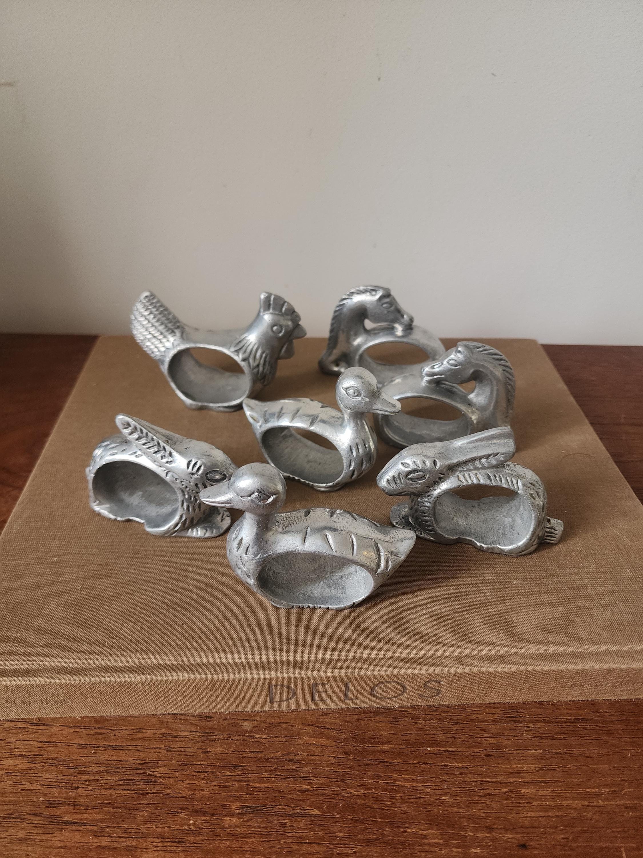 Vintage Pewter Duck Napkin Rings Set of 7 Rustic Farmhouse Table Decor French Country Easter Hosting Spring Tablescape