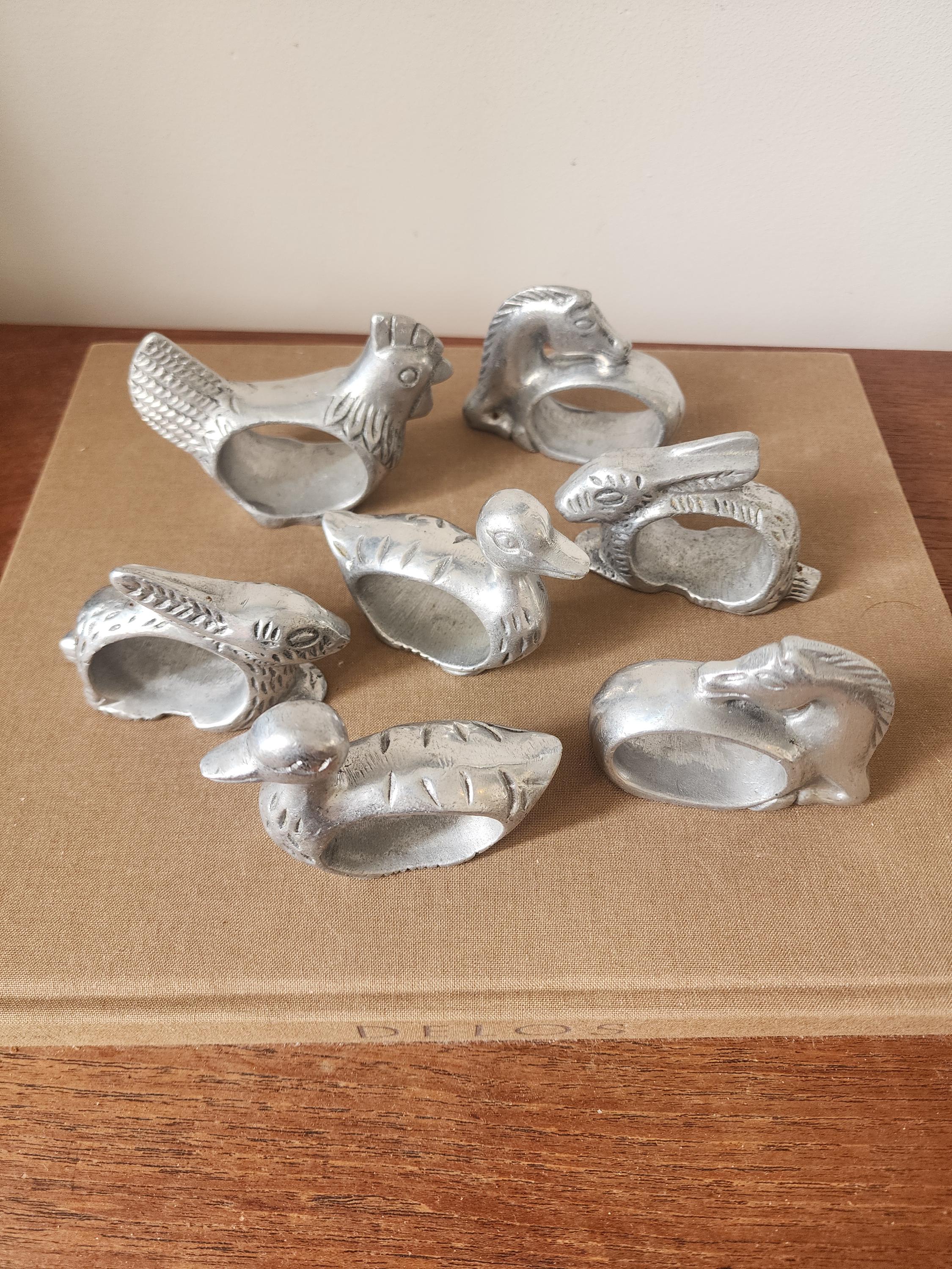 Vintage Pewter Duck Napkin Rings Set of 7 Rustic Farmhouse Table Decor French Country Easter Hosting Spring Tablescape