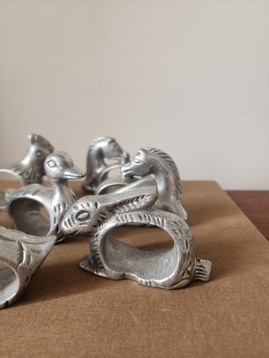 Vintage Pewter Duck Napkin Rings Set of 7 Rustic Farmhouse Table Decor French Country Easter Hosting Spring Tablescape
