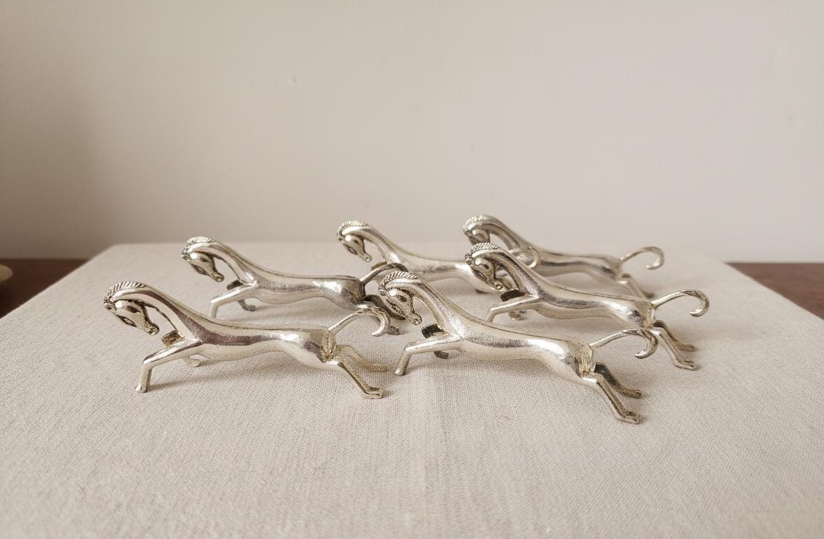 Vintage Silver Horse Cutlery Rests Set of 6 Equestrian Knife Rests French Country Table Decor Easter Hosting Vintage Table Se
