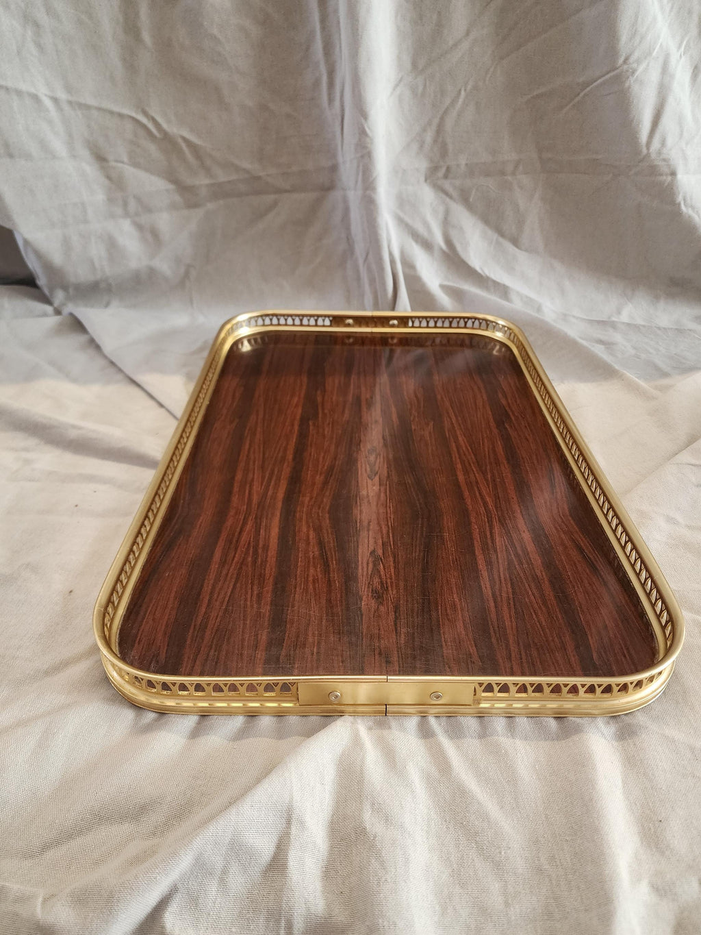 Vintage Gold Gallery Tray, Hollywood Regency Serving Tray, Faux Wood Brass Vanity Tray, Bar Cart Coffee Table Decor