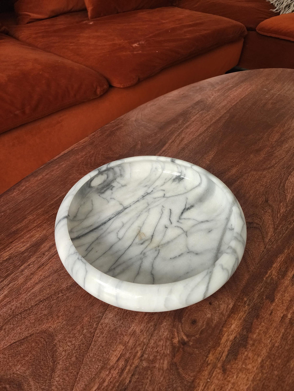Vintage Marble Bowl, White and Gray Stone Catchall Dish, Heavy Round Marble Centerpiece, Minimalist Coffee Table Decor