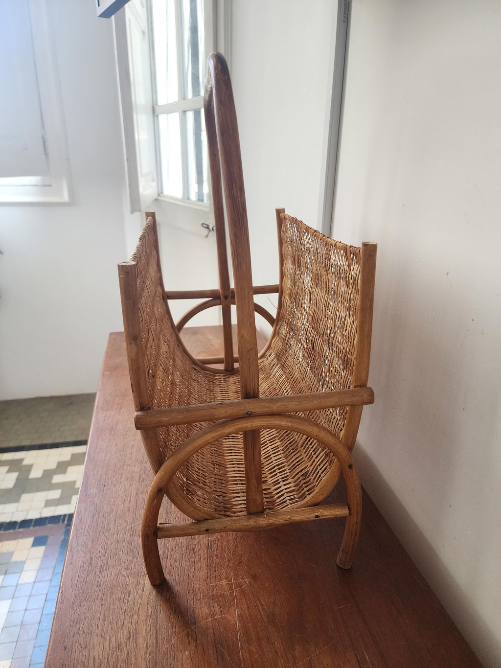 Mid Century Modern Bamboo Rattan Magazine Rack Boho Wicker Newspaper Holder Stand Vintage MCM Bentwood Scandinavian Japandi Decor
