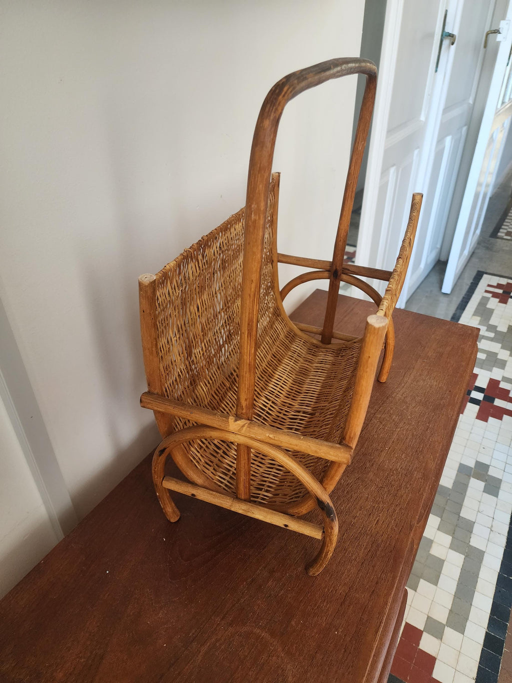 Mid Century Modern Bamboo Rattan Magazine Rack Boho Wicker Newspaper Holder Stand Vintage MCM Bentwood Scandinavian Japandi Decor