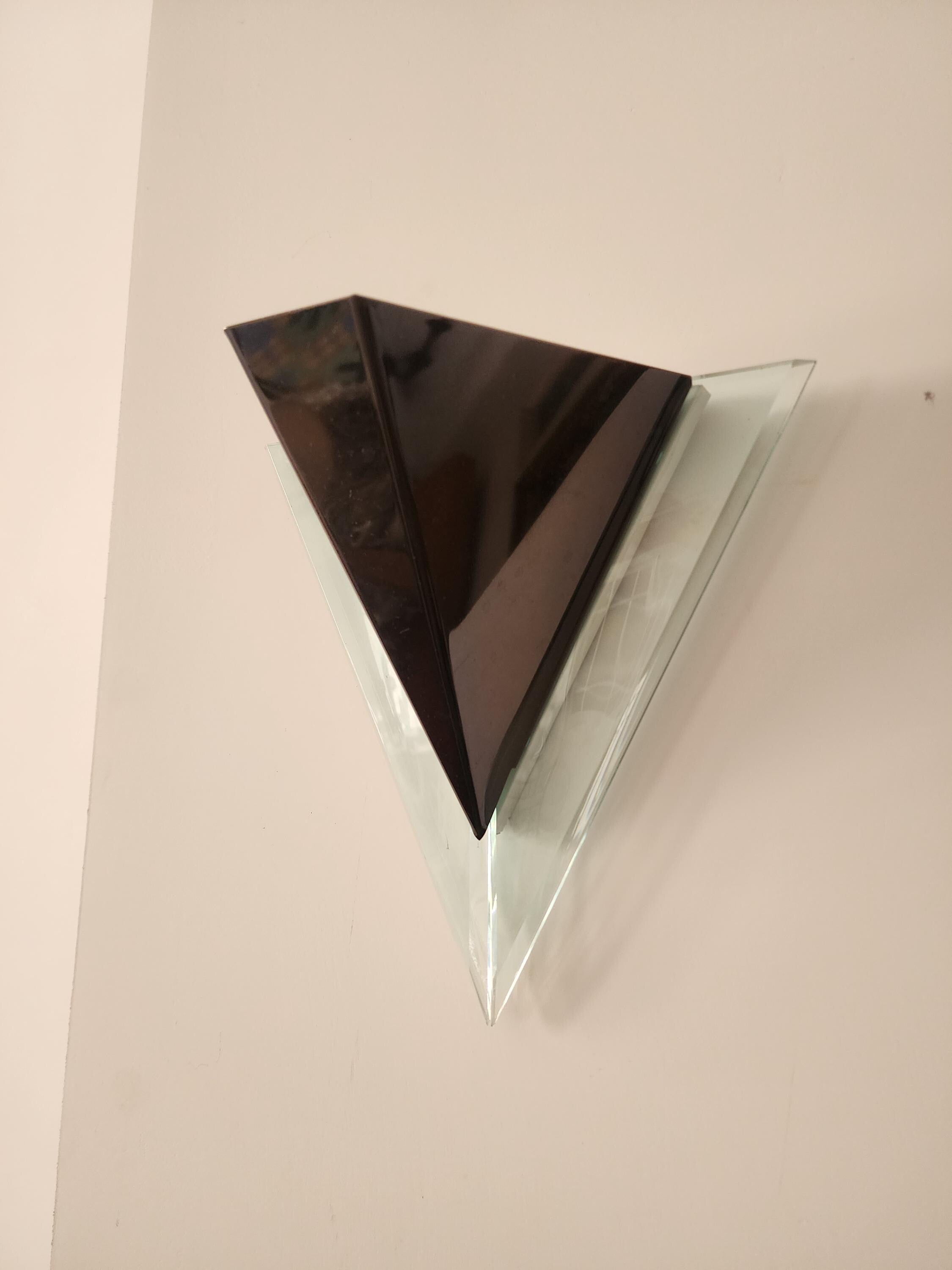 Geometric Triangle Wall Light, Modern Art Deco Glass Sconce, Smoked Black & Frosted Glass, Architectural Lighting