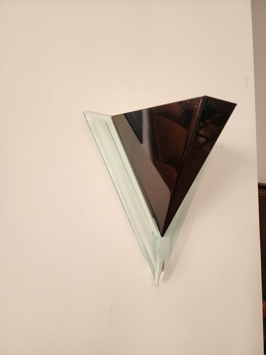 Geometric Triangle Wall Light, Modern Art Deco Glass Sconce, Smoked Black & Frosted Glass, Architectural Lighting