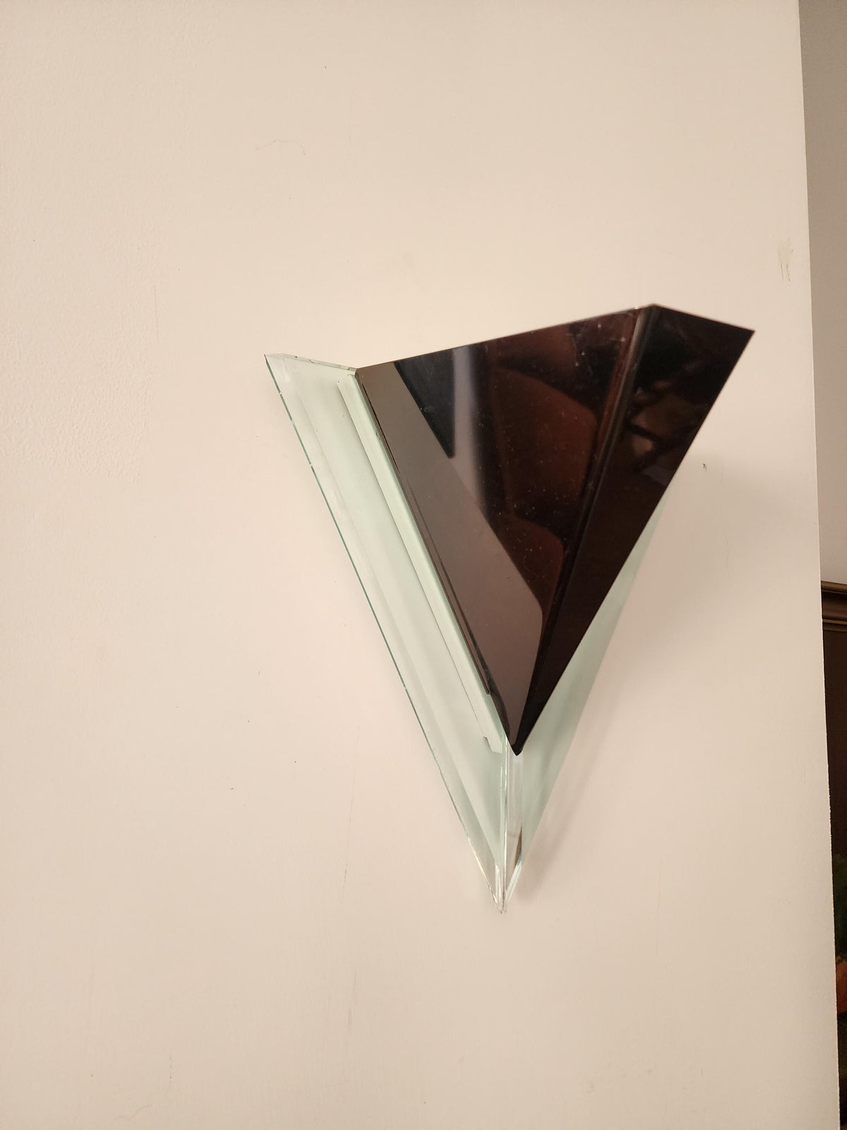 Geometric Triangle Wall Light, Modern Art Deco Glass Sconce, Smoked Black & Frosted Glass, Architectural Lighting