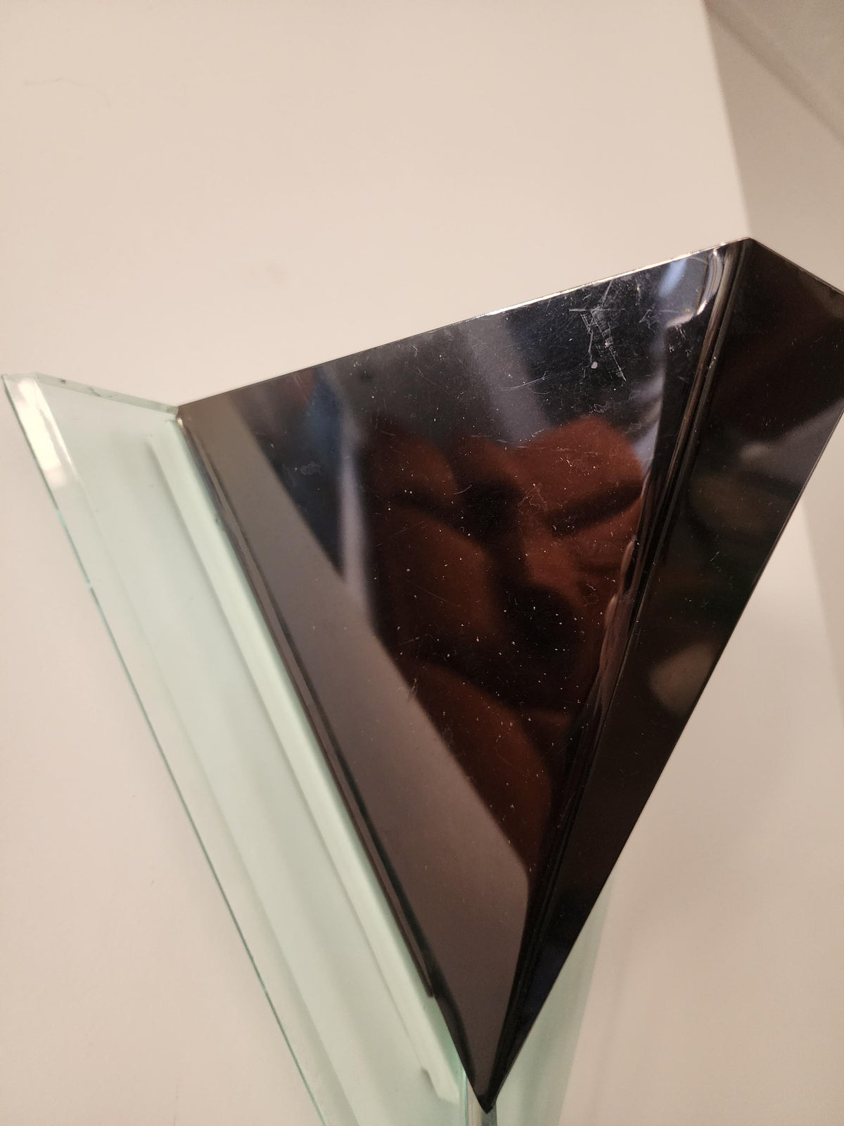 Geometric Triangle Wall Light, Modern Art Deco Glass Sconce, Smoked Black & Frosted Glass, Architectural Lighting