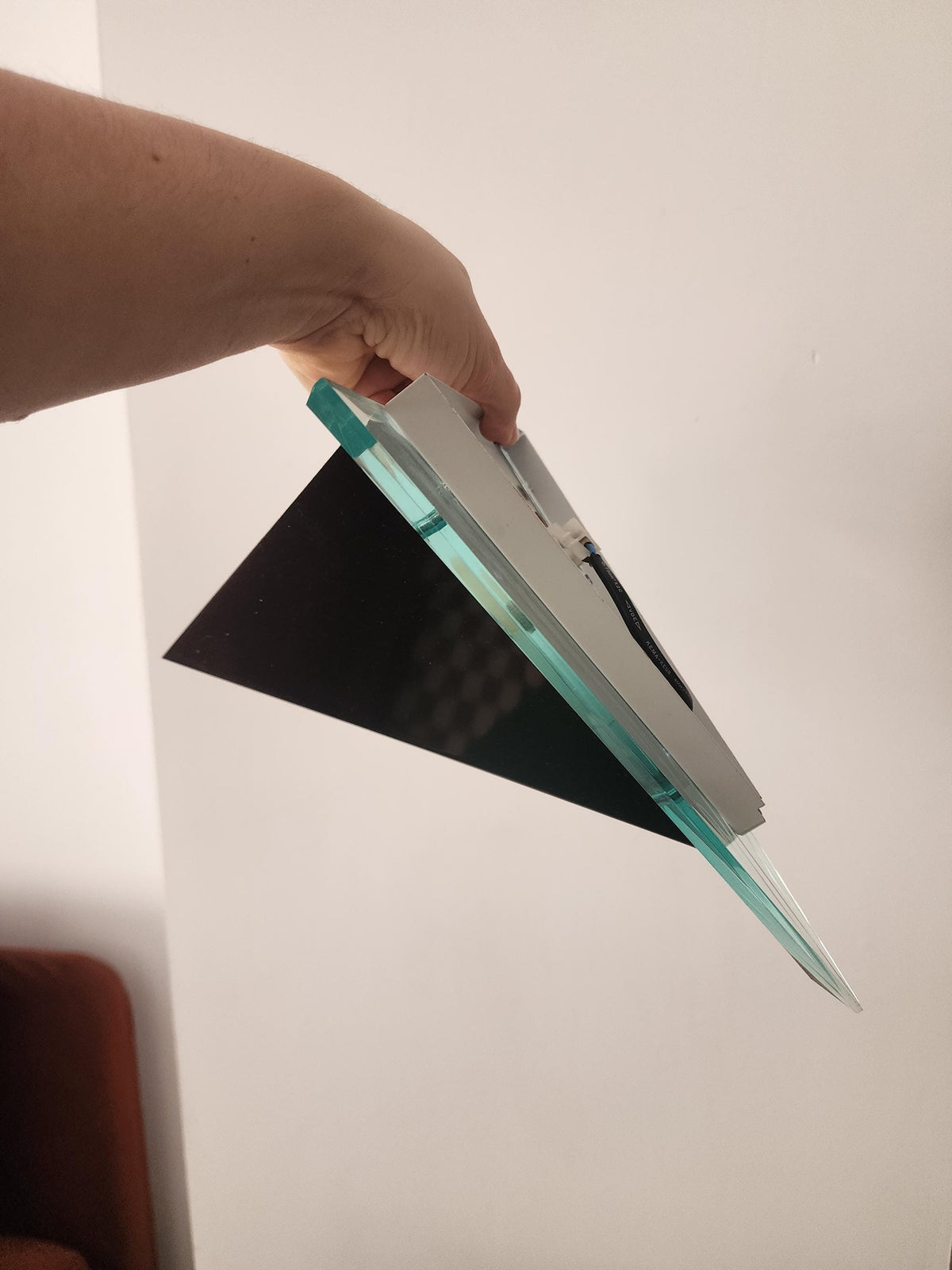 Geometric Triangle Wall Light, Modern Art Deco Glass Sconce, Smoked Black & Frosted Glass, Architectural Lighting
