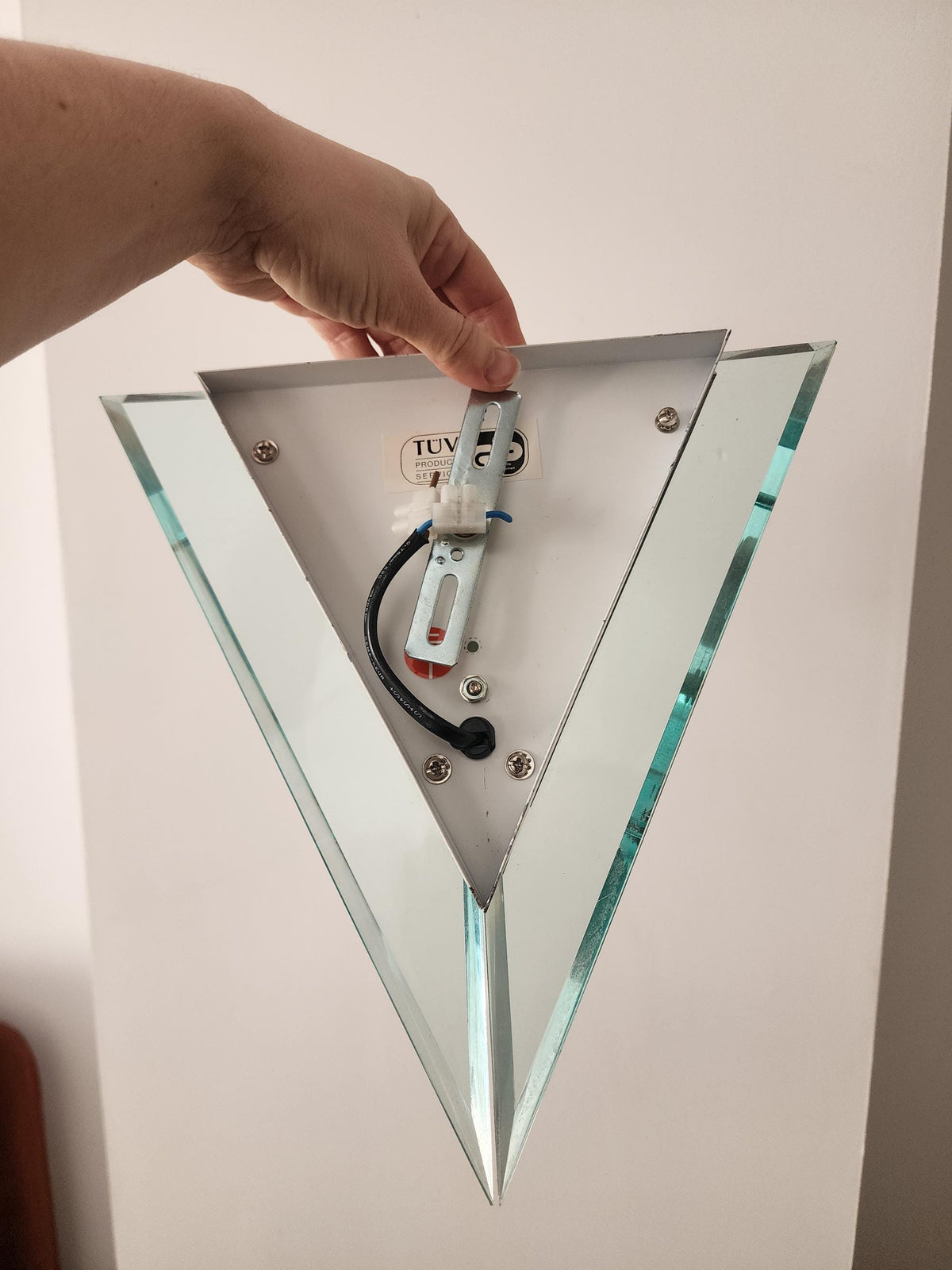 Geometric Triangle Wall Light, Modern Art Deco Glass Sconce, Smoked Black & Frosted Glass, Architectural Lighting