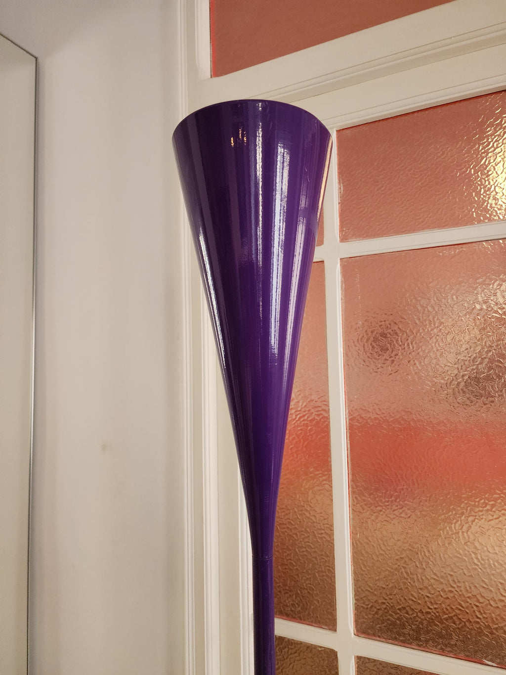 Mathias Purple Floor Lamp, Vintage Lacquered Metal Torchiere, 1970s Sculptural Cone Lamp, MCM Lighting