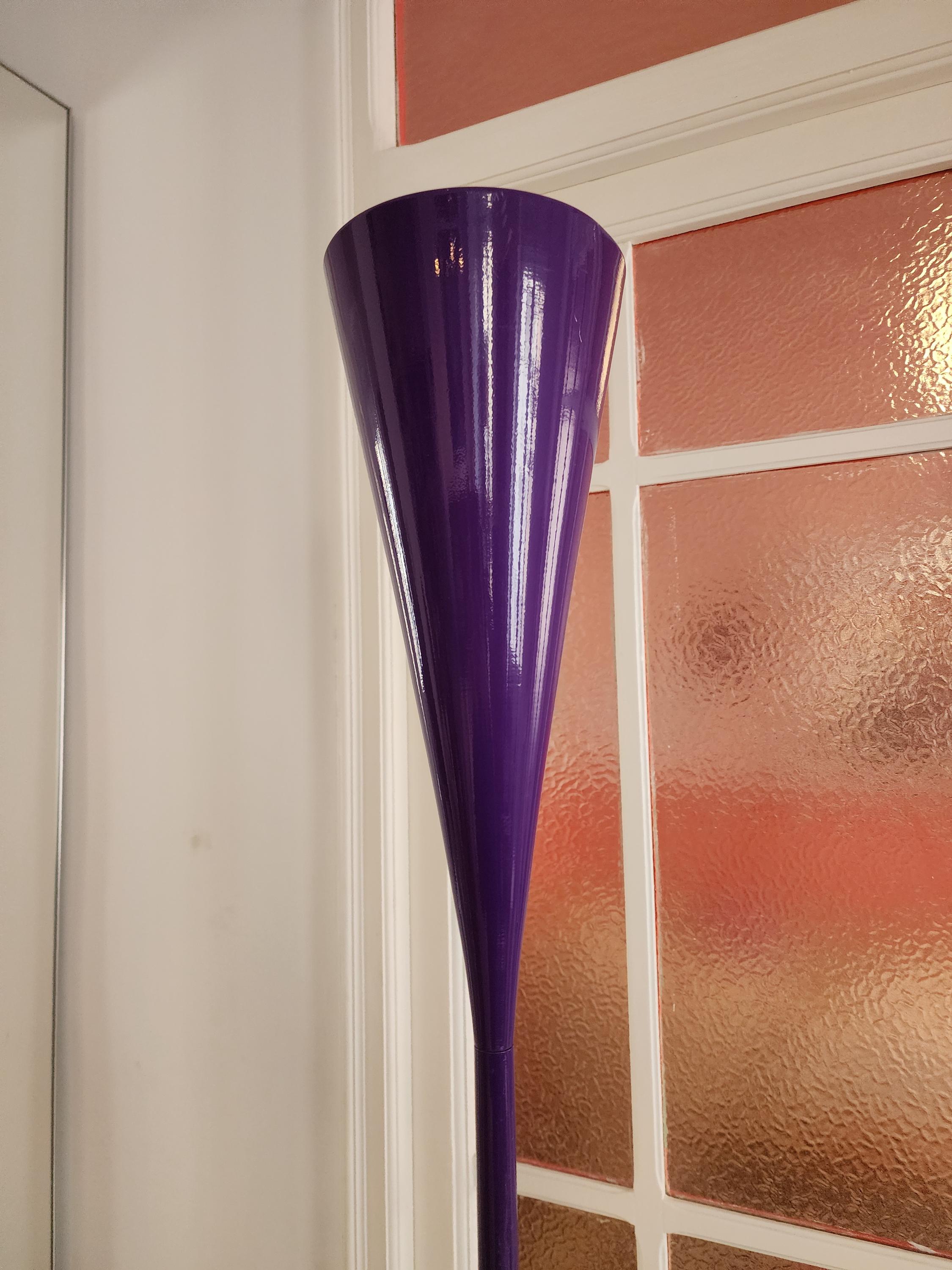 Mathias Purple Floor Lamp, Vintage Lacquered Metal Torchiere, 1970s Sculptural Cone Lamp, MCM Lighting