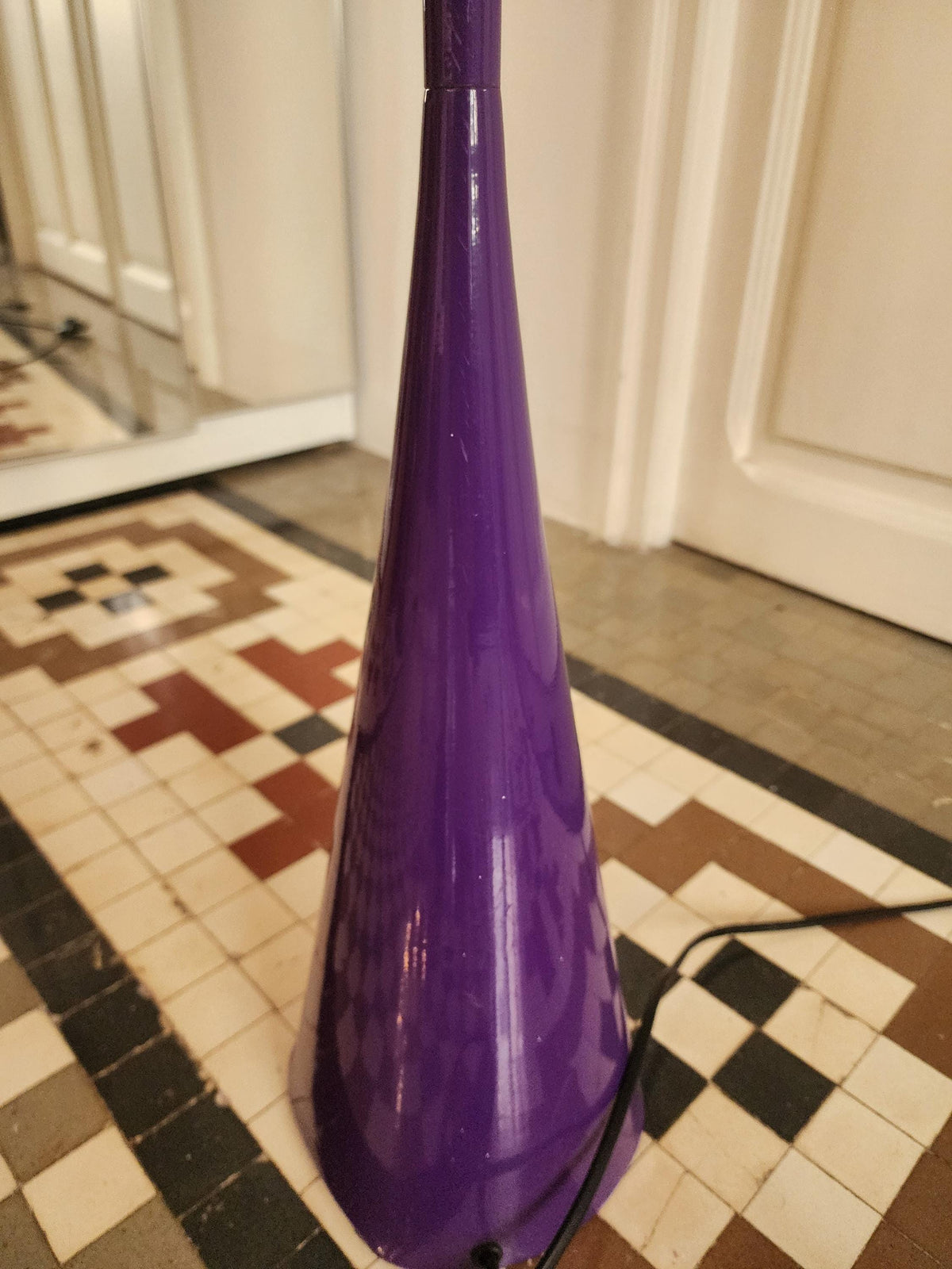 Mathias Purple Floor Lamp, Vintage Lacquered Metal Torchiere, 1970s Sculptural Cone Lamp, MCM Lighting