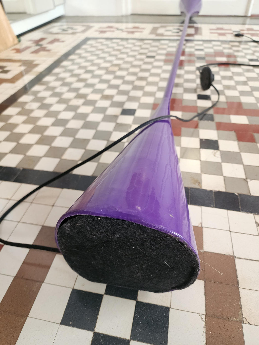 Mathias Purple Floor Lamp, Vintage Lacquered Metal Torchiere, 1970s Sculptural Cone Lamp, MCM Lighting