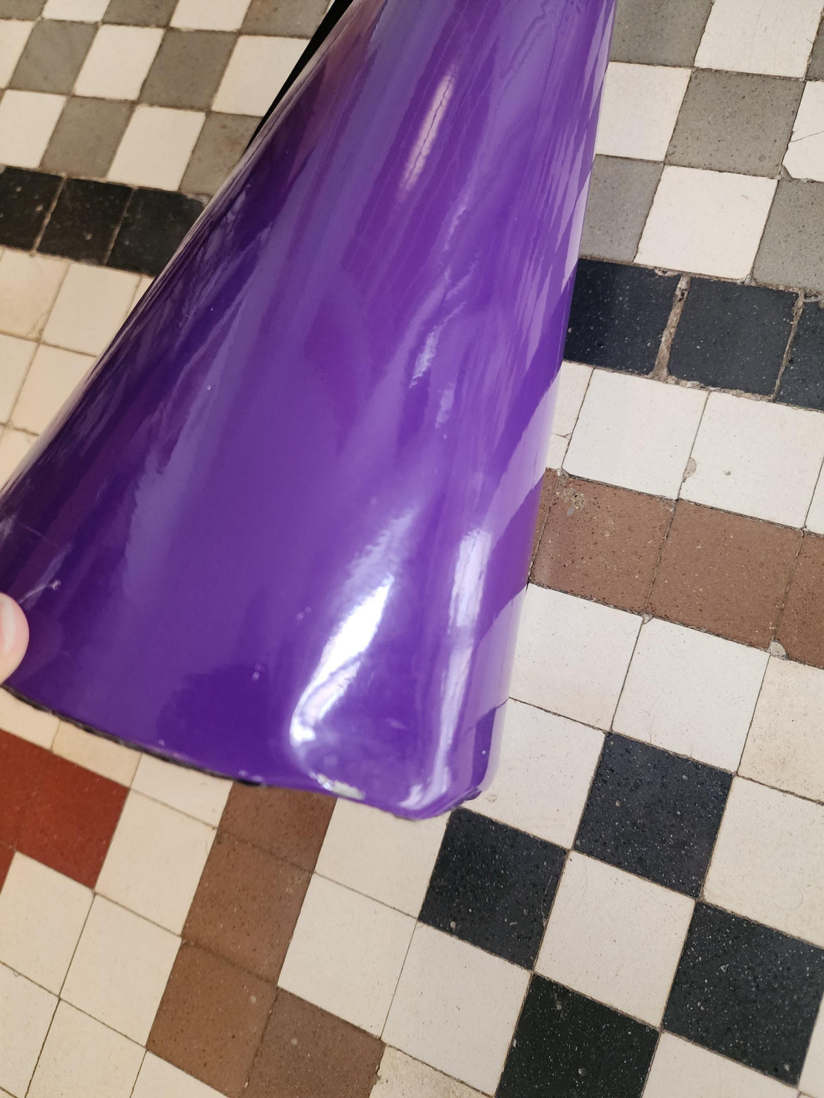 Mathias Purple Floor Lamp, Vintage Lacquered Metal Torchiere, 1970s Sculptural Cone Lamp, MCM Lighting