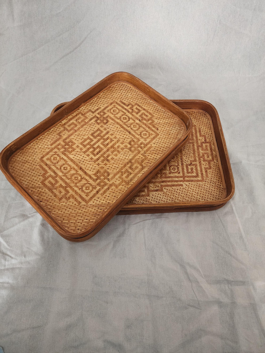 Vintage Bamboo Serving Tray Set of 2