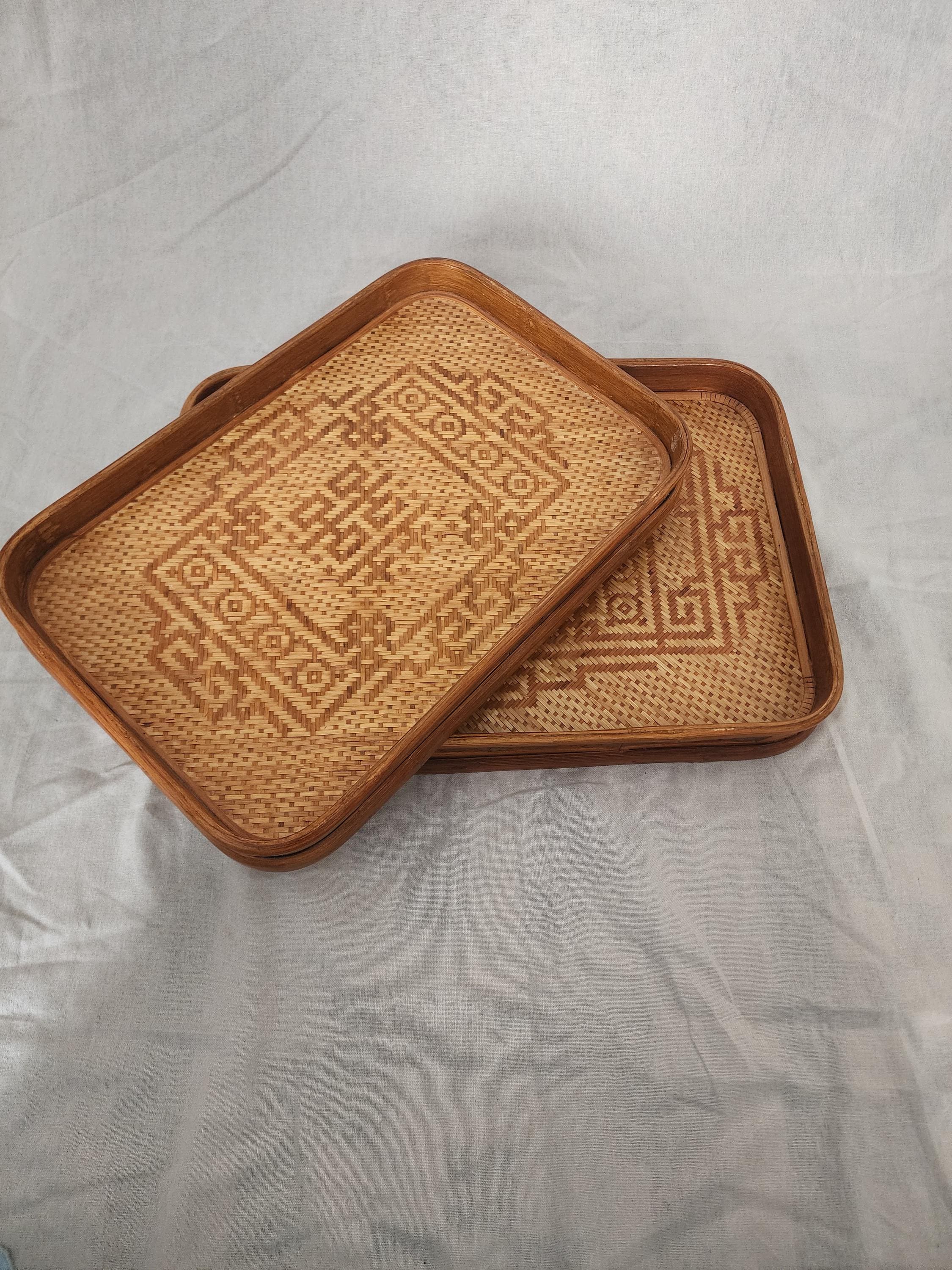 Vintage Bamboo Serving Tray Set of 2
