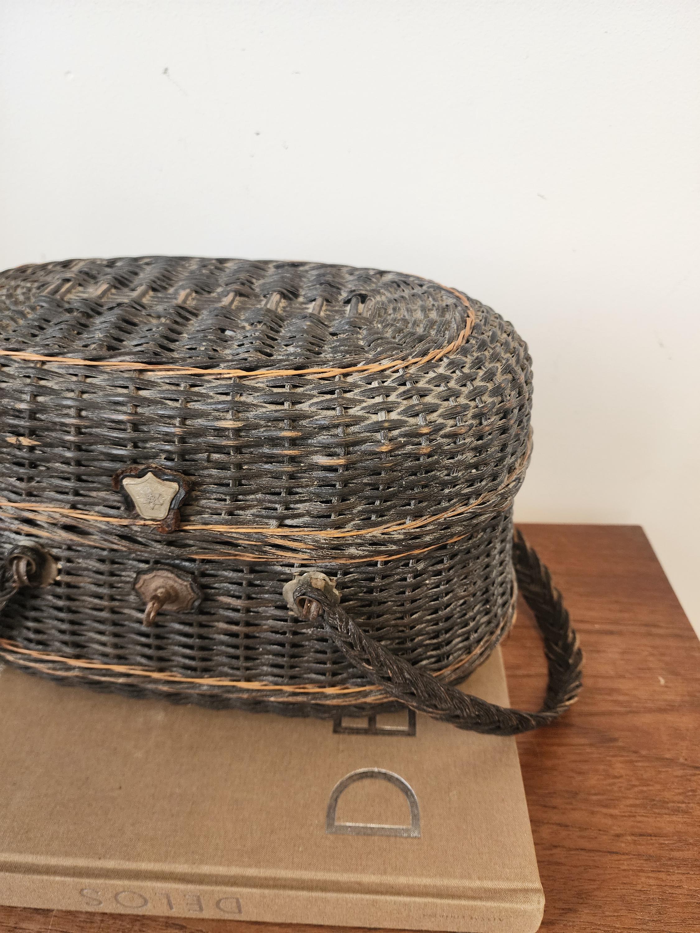 Antique French Bressan Wicker Basket, 19th Century Rustic Market Basket, Braided Handle Creel
