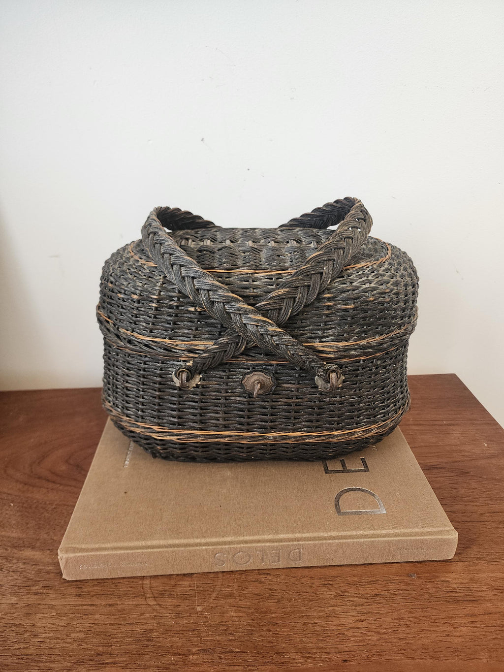Antique French Bressan Wicker Basket, 19th Century Rustic Market Basket, Braided Handle Creel