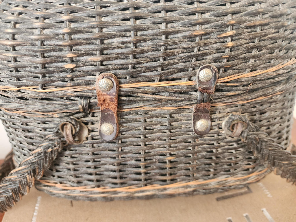 Antique French Bressan Wicker Basket, 19th Century Rustic Market Basket, Braided Handle Creel