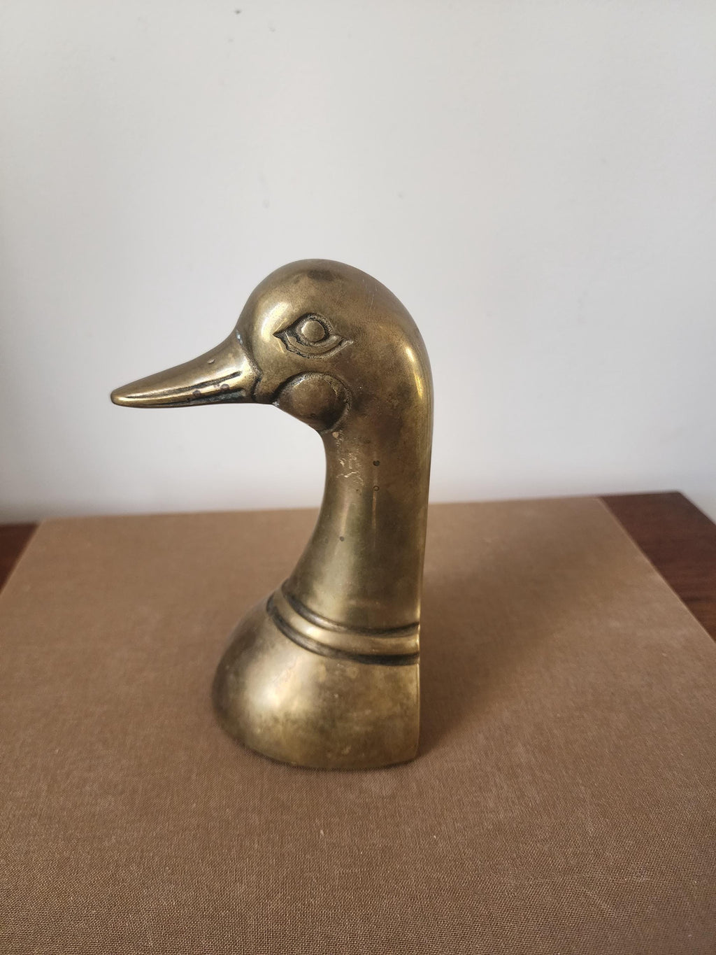 Vintage Solid Brass Duck Head Bookend Mid Century Modern Goose Sculpture Hollywood Regency Decor