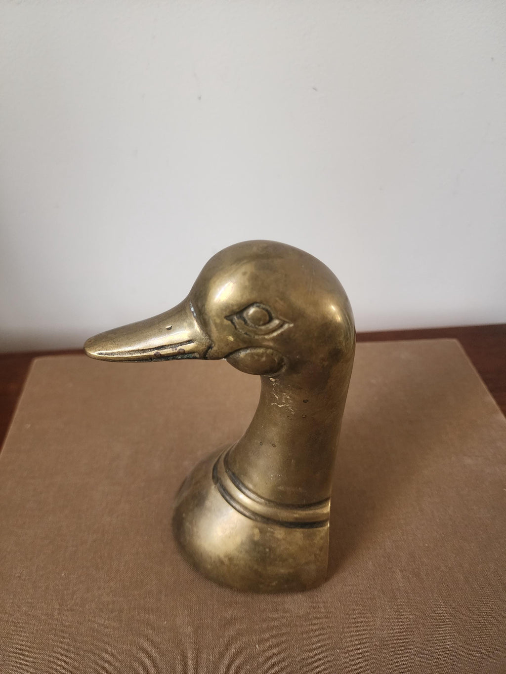 Vintage Solid Brass Duck Head Bookend Mid Century Modern Goose Sculpture Hollywood Regency Decor