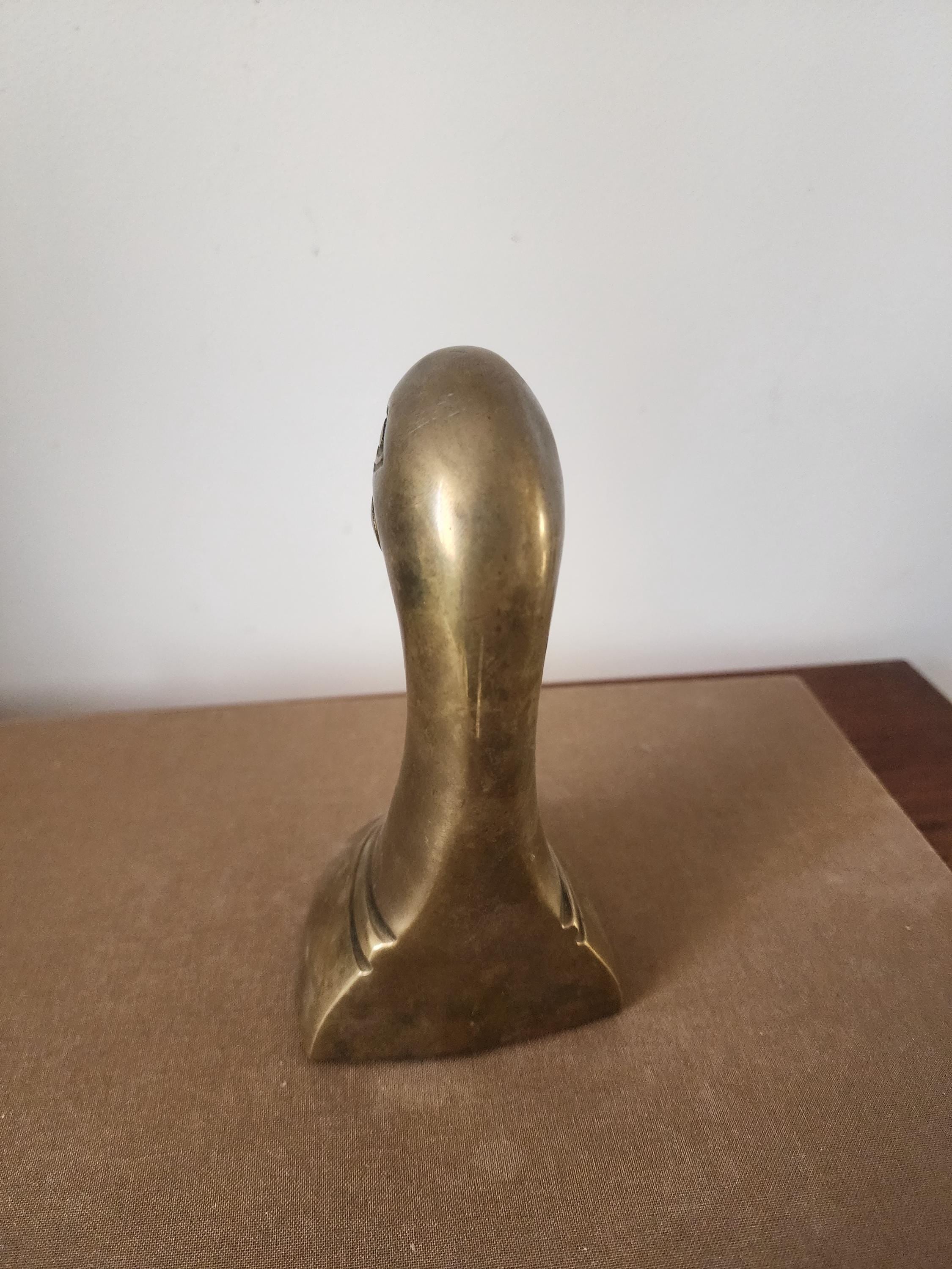 Vintage Solid Brass Duck Head Bookend Mid Century Modern Goose Sculpture Hollywood Regency Decor