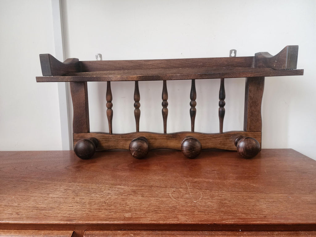 Vintage Wooden Wall Shelf with Hooks, Rustic Coat Rack Shelf, Farmhouse Entryway Organizer