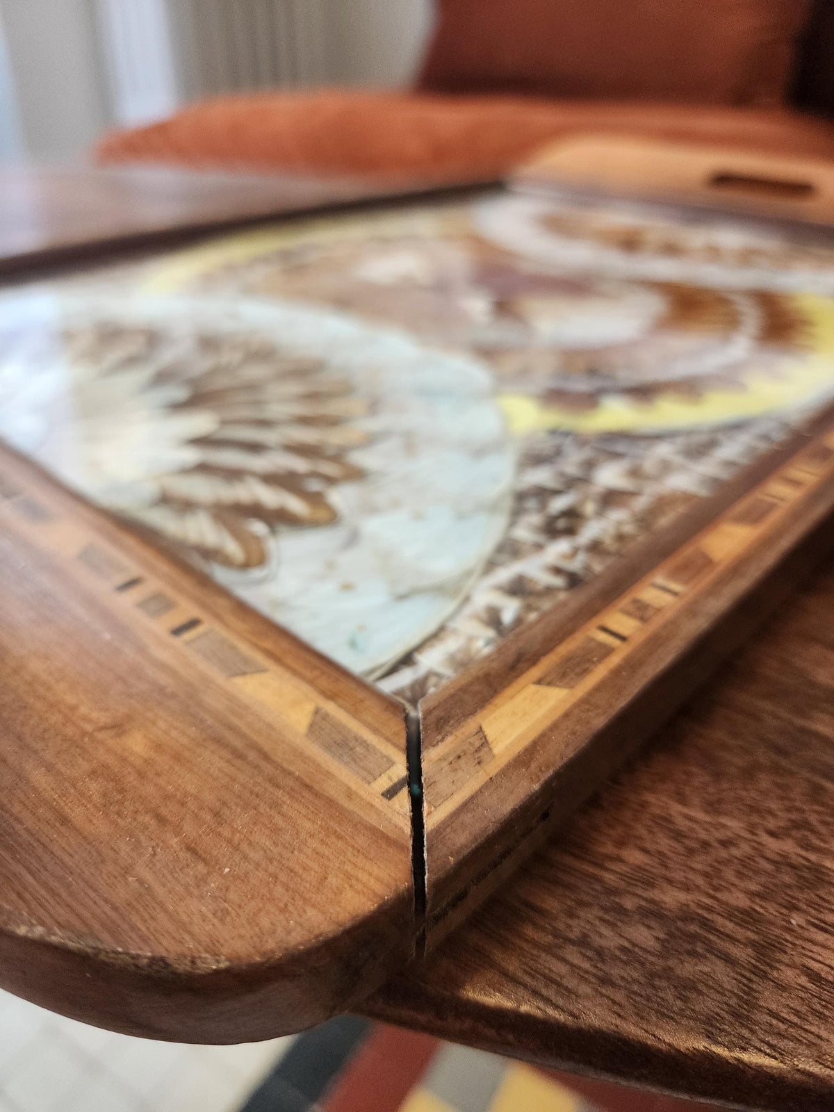 RARE Vintage Butterfly Wing Tray | Vintage Brazilian Butterfly Wing Tray | Real Butterfly Mosaic Under Glass | Mid Century Wood Serving Tray