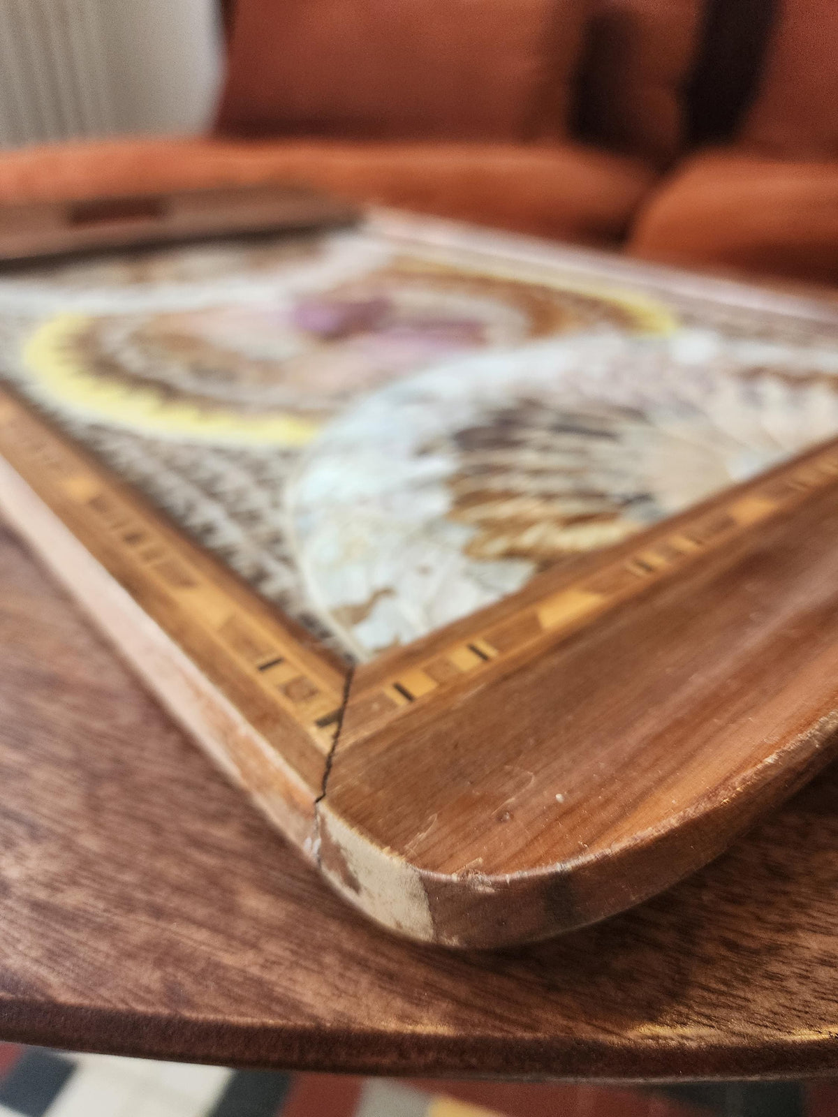 RARE Vintage Butterfly Wing Tray | Vintage Brazilian Butterfly Wing Tray | Real Butterfly Mosaic Under Glass | Mid Century Wood Serving Tray